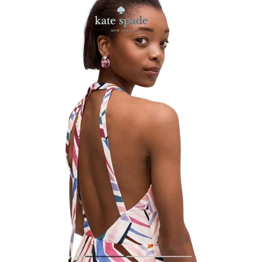 NWT Kate Spade Dress Geobrella Silk Linen Halter Multicolor A Line 6 - Picture 5 of 13